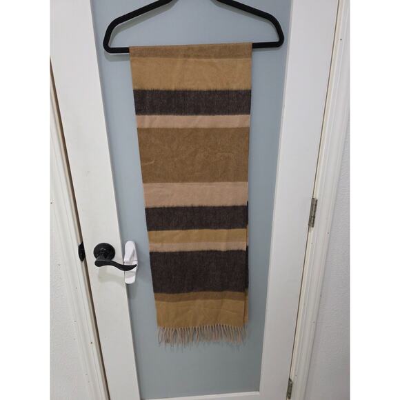 John W. Nordstrom 100% Cashmere Scarf Brown Tan Striped Fringe Soft & Luxurious - Picture 1 of 6